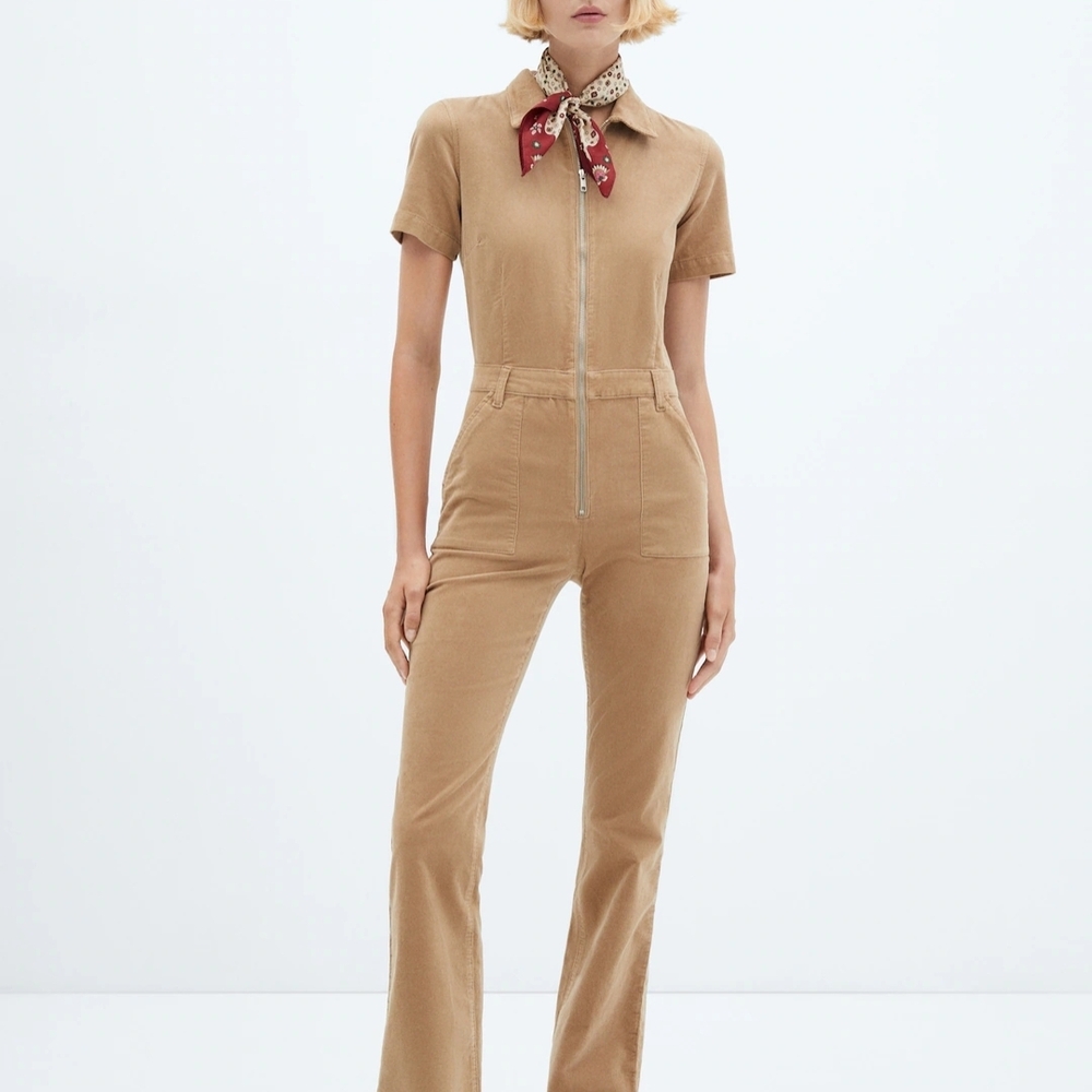 Mango Camel Jumpsuit with Zipper
